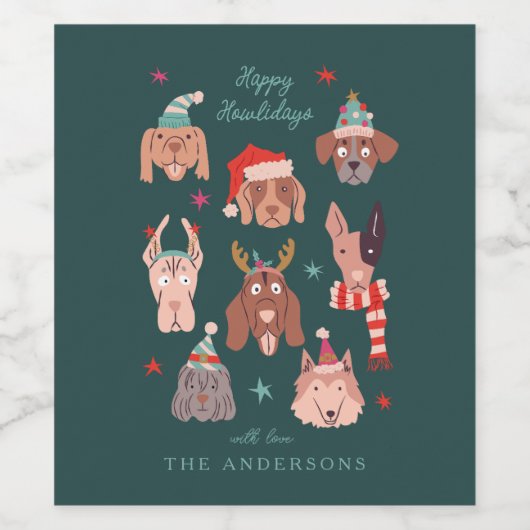 Schattigee Kersthonden Meowy Wijn Etiket (Enkel label)