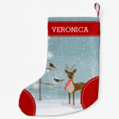 Schattigee kerstillustratie Herten, Boom & Vogels Kleine Kerstsok (Achterkant)