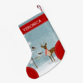 Schattigee kerstillustratie Herten, Boom & Vogels Kleine Kerstsok (Achterkant (Hangend))