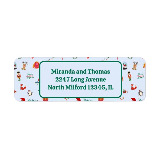 Schattigee kerstillustraties retour adreslabels etiket (Voorkant)