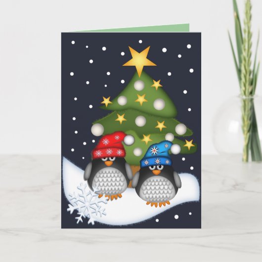 Schattigee kerstkaart met pinguïns en binnentekst feestdagen kaart (Voorkant)