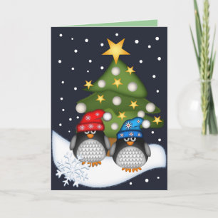 Schattigee kerstkaart met pinguïns en binnentekst feestdagen kaart