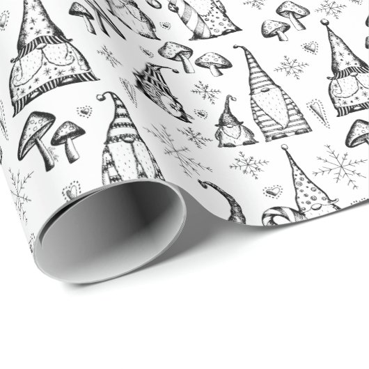 Schattigee kerstkabouters, champignons & sneeuwvlo cadeaupapier (Rol Hoek)