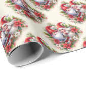 Schattigee kerstkabouters en poinsettia's cadeaupapier (Rol Hoek)