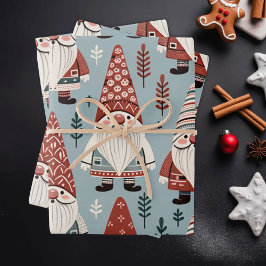 Schattigee kerstkabouters in rood en grijs inpakpapier vel