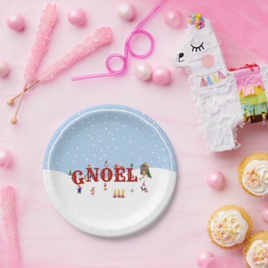 Schattigee kerstkabouters in Snow NOEL Holiday Par Papieren Bordje (Feest)