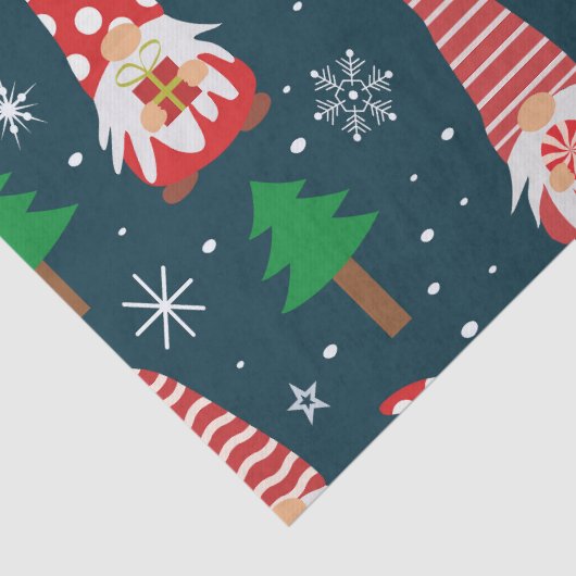 Schattigee kerstkabouters met bomen en sneeuwvlokk tissuepapier (Detail)