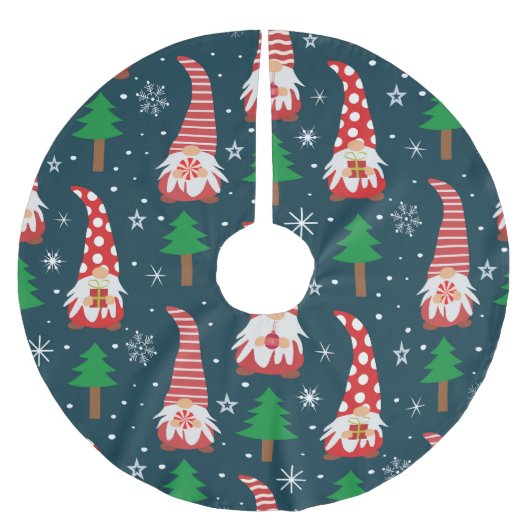 Schattigee kerstkabouters met dennenboom en sneeuw kerstboom rok (Voorkant)