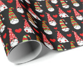 Schattigee kerstkabouters, rode hart zwarte verpak cadeaupapier (Rol Hoek)