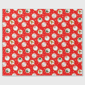 Schattigee kerstkarakters op rood cadeaupapier (Vlak)