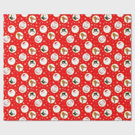 Schattigee kerstkarakters op rood cadeaupapier (Vlak)