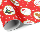 Schattigee kerstkarakters op rood cadeaupapier (Rol Hoek)