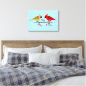 Schattigee kerstkardinalen en rode bessen canvas afdruk (Insitu (Slaapkamer))