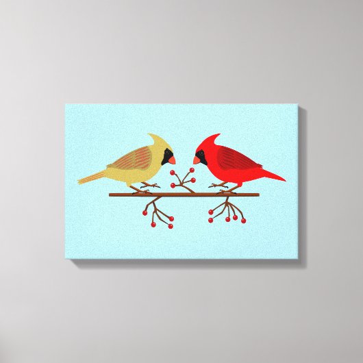 Schattigee kerstkardinalen en rode bessen canvas afdruk (Voorkant)