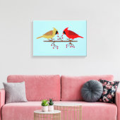 Schattigee kerstkardinalen en rode bessen canvas afdruk (Insitu (Woonkamer))
