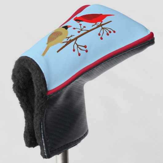 Schattigee kerstkardinalen en rode bessen golfheadcover (3/4 voorkant)