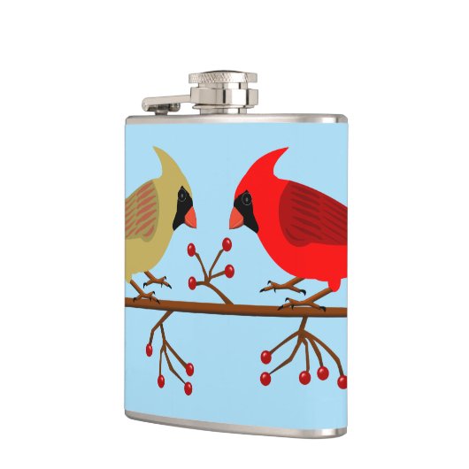 Schattigee kerstkardinalen en rode bessen heupfles (Links)