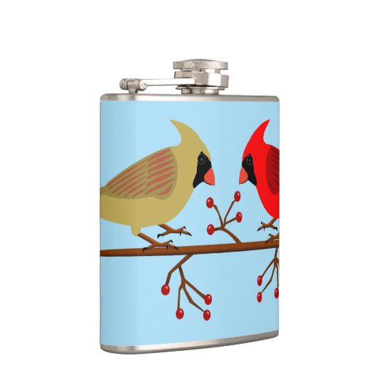 Schattigee kerstkardinalen en rode bessen heupfles (Rechts)