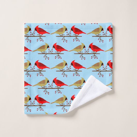 Schattigee kerstkardinalen en rode bessen met patr bad handdoek (Wasdoekje)