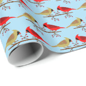 Schattigee kerstkardinalen en rode bessen met patr cadeaupapier (Rol Hoek)