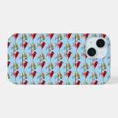 Schattigee kerstkardinalen en rode bessen met patr iPhone 15 case (Achterkant horizontaal)
