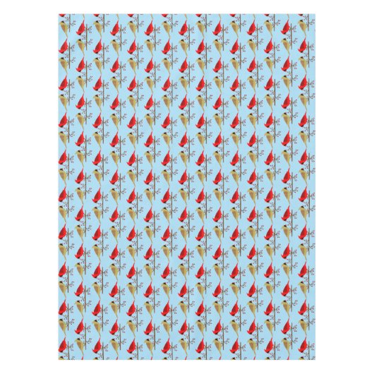 Schattigee kerstkardinalen en rode bessen met patr tafelkleed (Voorkant)