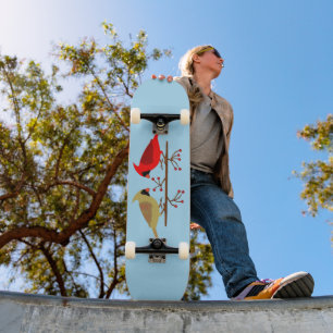 Schattigee kerstkardinalen en rode bessen persoonlijk skateboard