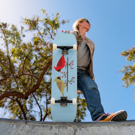 Schattigee kerstkardinalen en rode bessen persoonlijk skateboard (Buiten 1)
