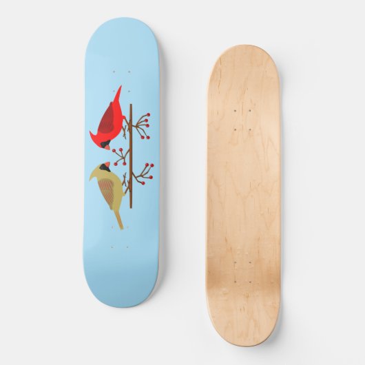 Schattigee kerstkardinalen en rode bessen persoonlijk skateboard (Voorkant)