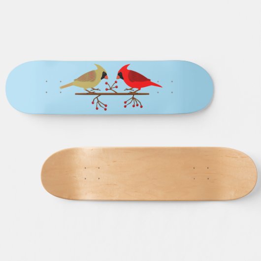Schattigee kerstkardinalen en rode bessen persoonlijk skateboard (Horizontaal)