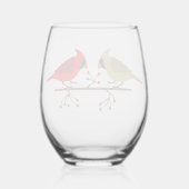 Schattigee kerstkardinalen en rode bessen wijnglas zonder voet (Achterkant)