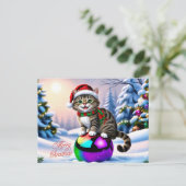Schattigee kerstkat buiten feestdagenkaart (Staand voorkant)