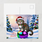 Schattigee kerstkat buiten feestdagenkaart (Voorkant / Achterkant)