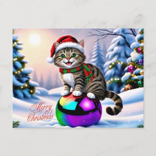 Schattigee kerstkat buiten feestdagenkaart (Voorkant)