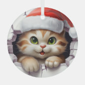 Schattigee kerstkat door muur geïllustreerd glas ornament (Voorkant)
