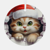 Schattigee kerstkat door muur geïllustreerd glas ornament (Achterkant)