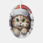 Schattigee kerstkat door muur geïllustreerd glas ornament (Voorkant links)