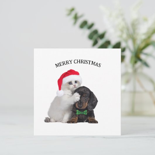 Schattigee kerstkat en grappige hondenkerstmis Kaa (Staand voorkant)
