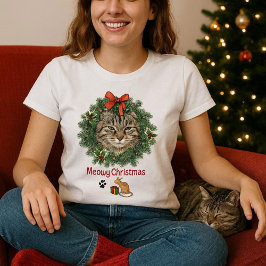 Schattigee Kerstkat Fotokrans T-shirt
