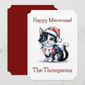 Schattigee kerstkat gewikkeld in licht feestdagenkaart (Voorkant / Achterkant)