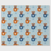 Schattigee Kerstkat in een Mok Blauwe Sneeuwvlok Cadeaupapier (Vlak)