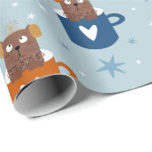 Schattigee Kerstkat in een Mok Blauwe Sneeuwvlok Cadeaupapier (Rol Hoek)