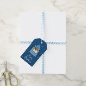 Schattigee Kerstkat in Gezellige Blauwe Knits Cadeaulabel (Met Touw)