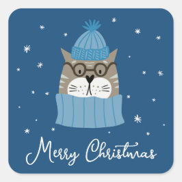 Schattigee Kerstkat in Gezellige Knits Sneeuwvlokk Vierkante Sticker