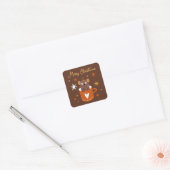 Schattigee Kerstkat in Mok Sterren Goudbruin Vierkante Sticker (Envelop)