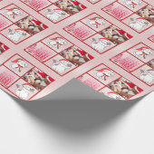 Schattigee kerstkat in roze achtergrond Uw foto to Cadeaupapier (Hoek)