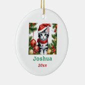 Schattigee Kerstkat in Santa Hat Personaliseren Keramisch Ornament (Rechts)