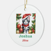 Schattigee Kerstkat in Santa Hat Personaliseren Keramisch Ornament (Links)