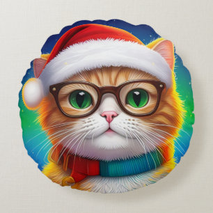 Schattigee Kerstkat Kerstman-68265 Rond Kussen
