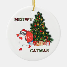 Schattigee kerstkat Meowy Catmas Keramisch Ornament